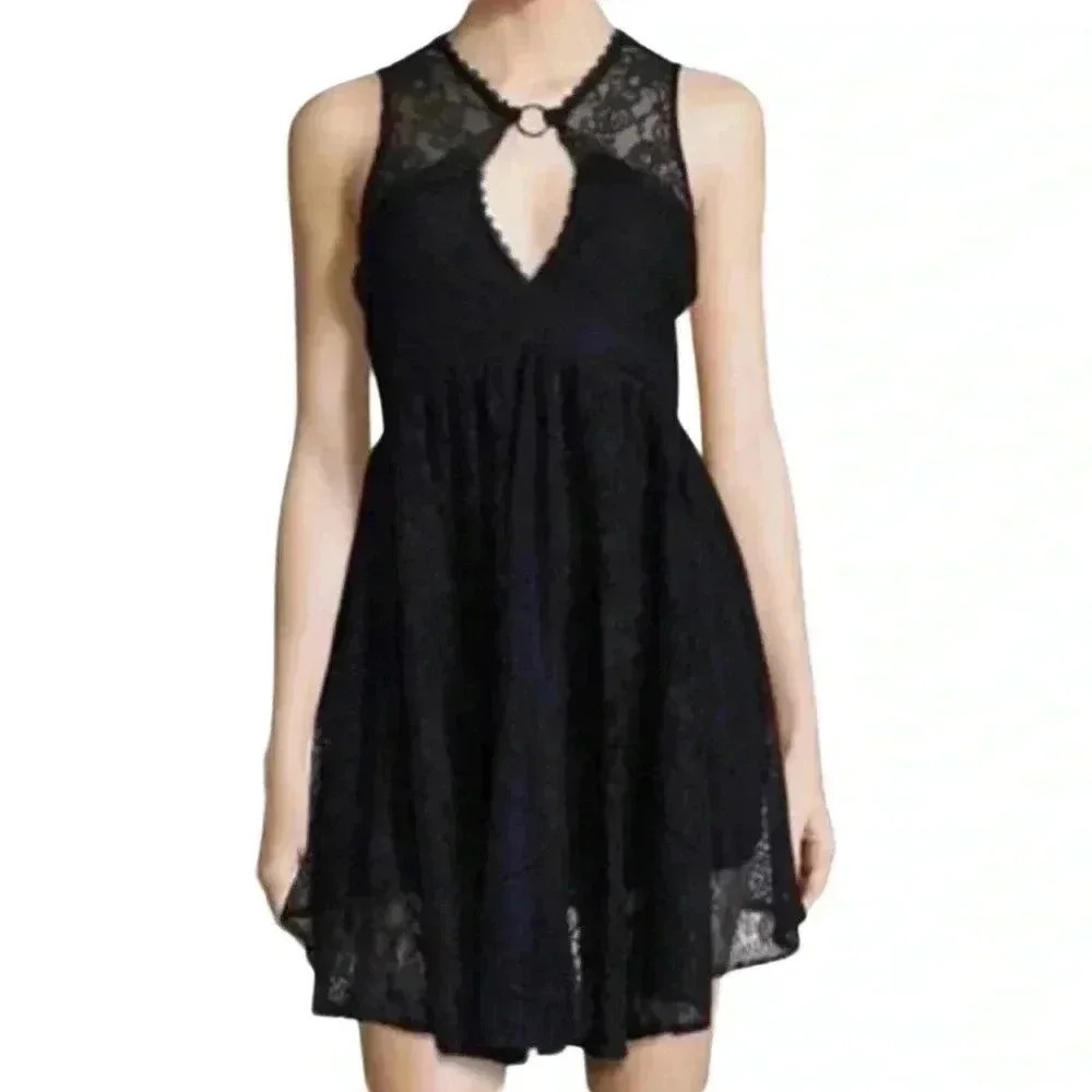 NEW Free People‎ Don't You Dare Lace O-Ring Babydoll Mini Dress OB545454 Size S